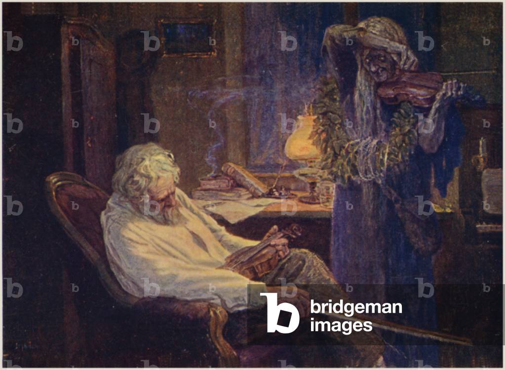 Portrait of Professor Joseph Mandl asleep in a chair (colour litho)