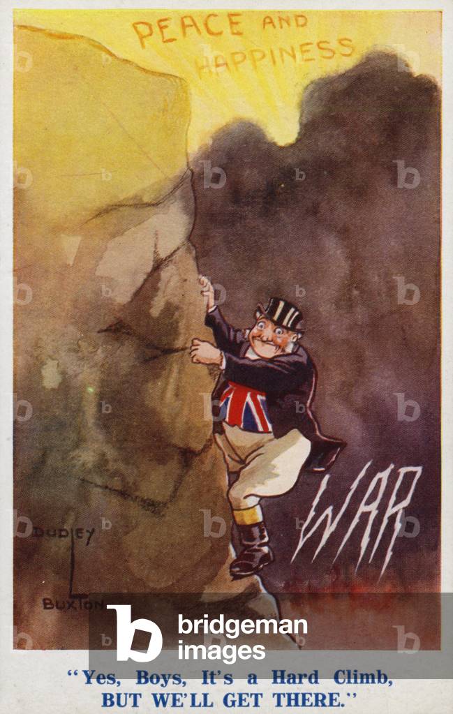 John Bull making the climb from war to peace and happiness (colour litho)