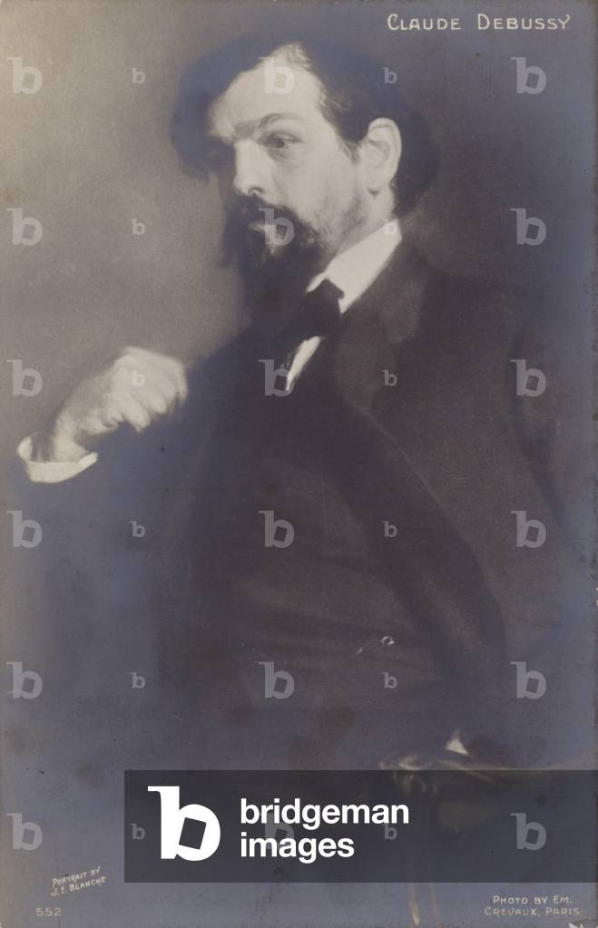 Claude Debussy, French composer (1862-1918) (b/w photo)