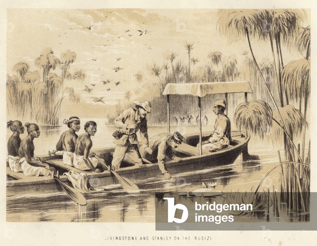 Livingstone and Stanley on the Rusizi (litho)