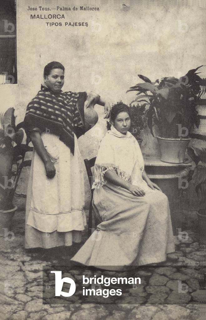 Portrait of two local women, Majorca, Spain (b/w photo)