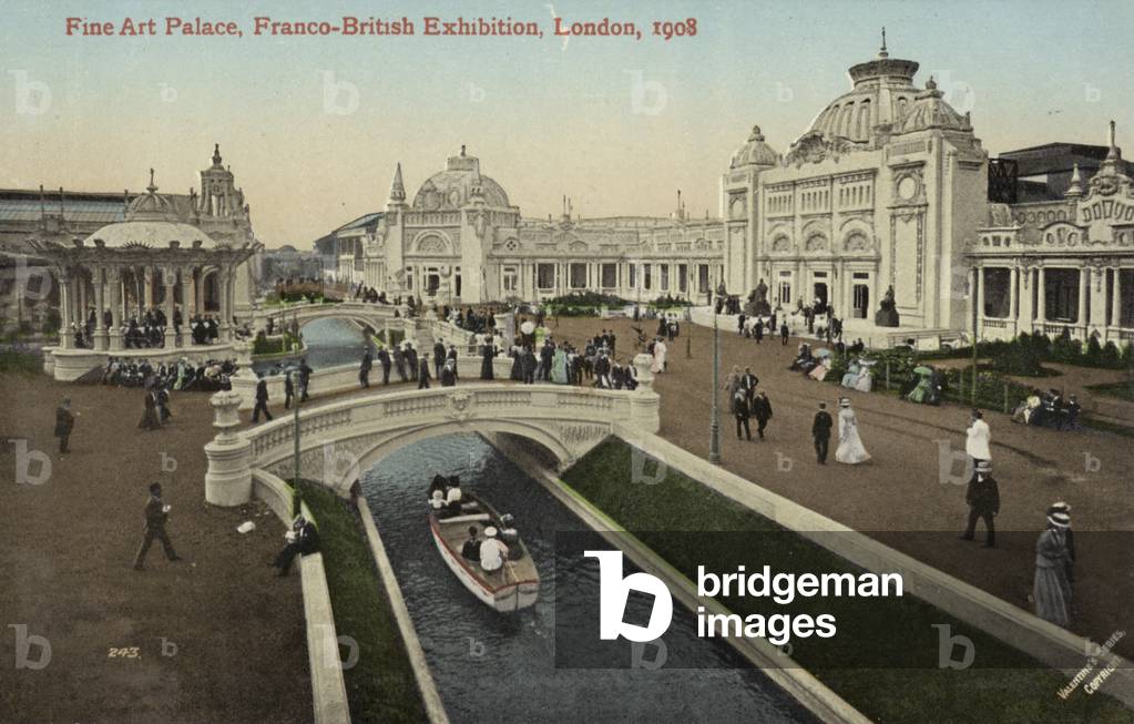 Fine Art Palace, Franco-British Exhibition, White City, London, 1908 (coloured photo)