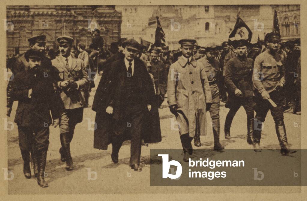 Bolshevik leader Vladimir Lenin on the streets in Moscow, Russia, 1919 (b/w photo)