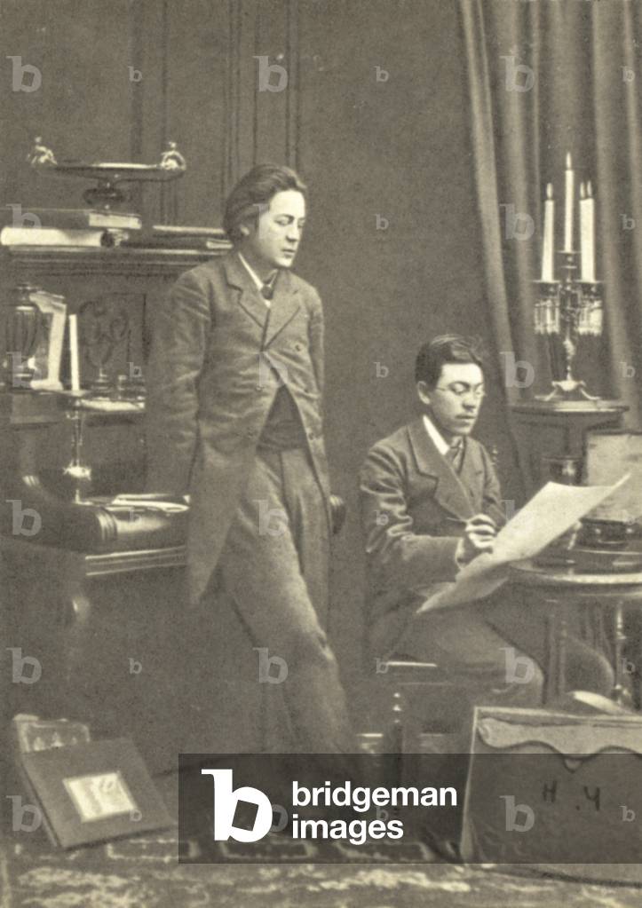Anton Chekhov (left) with his brother Nikolay in Moscow, 1882 (b/w photo)