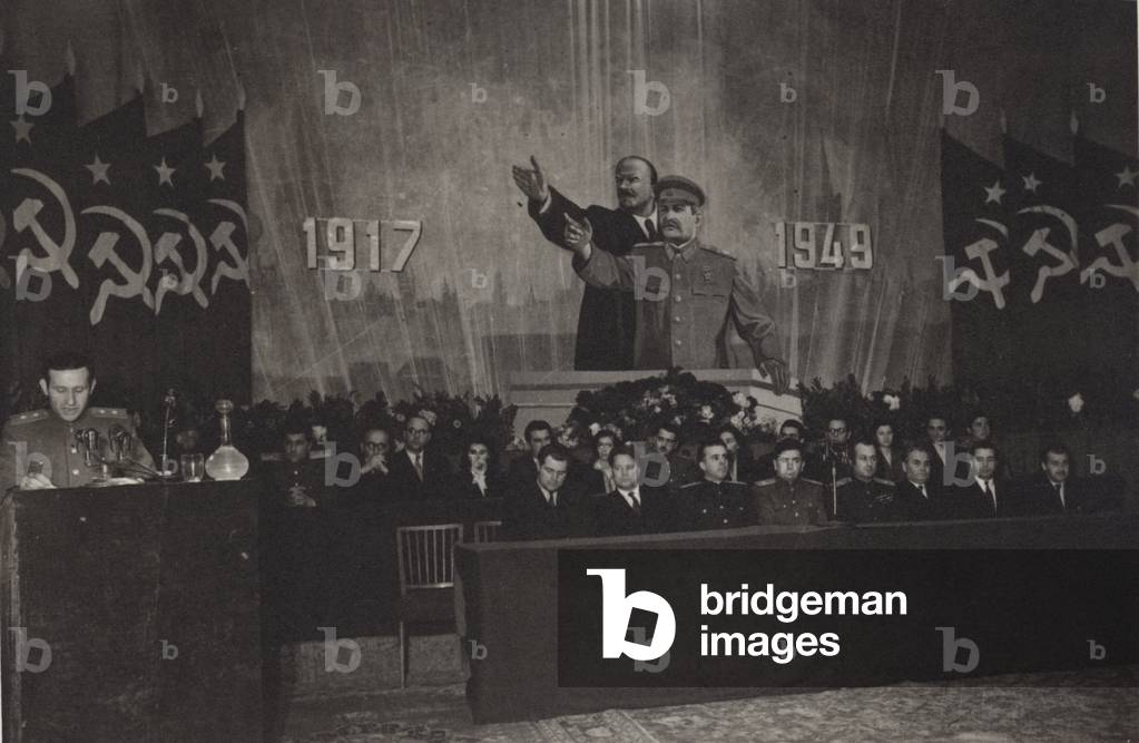 Official celebration for the 32nd  anniversary of the October Revolution, National Theatre in Tirana, People's Republic of Albania, 1949. (b/w photo)