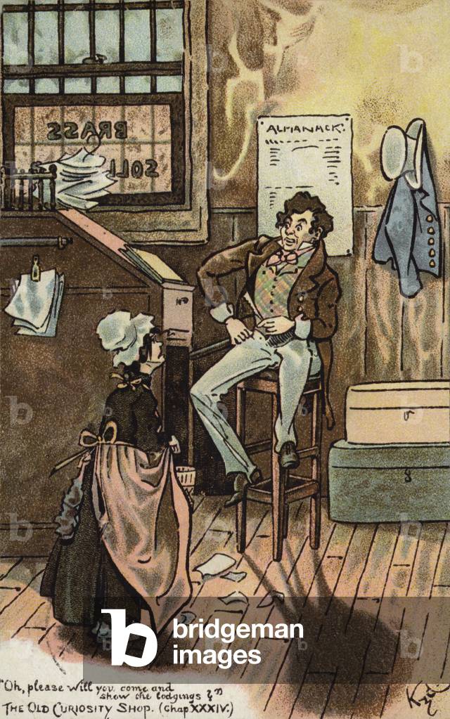 Scene from The Old Curiosity Shop, by Charles Dickens (colour litho)