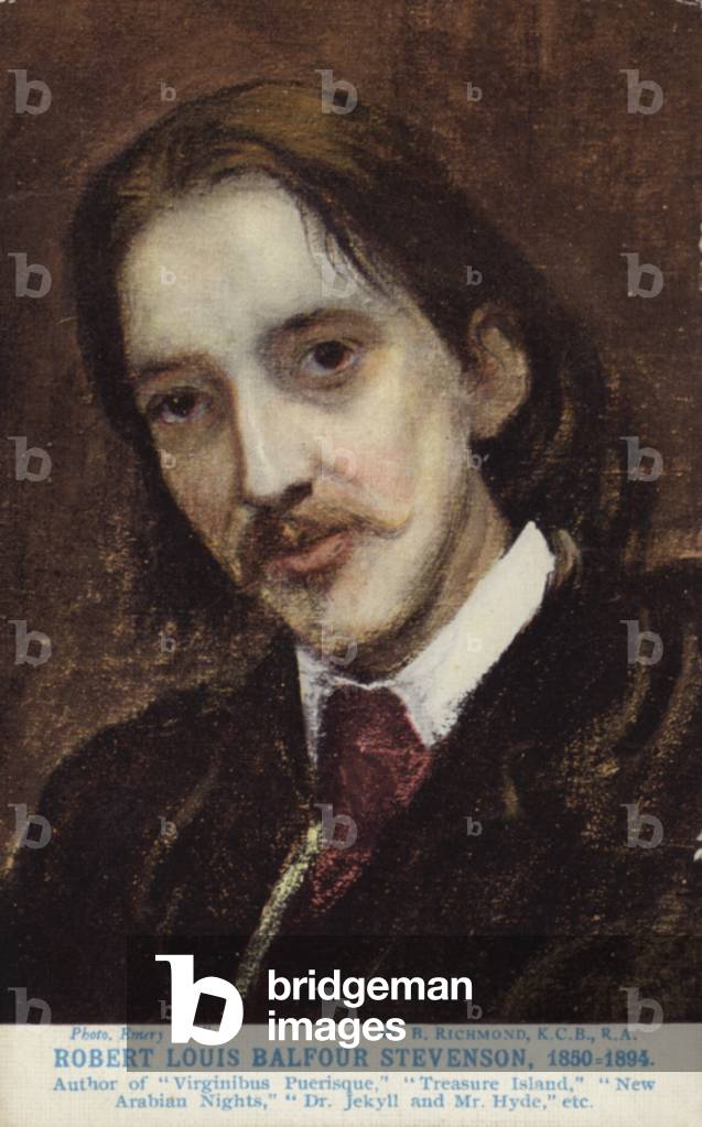 Robert Louis Stevenson (1850-1894), Scottish novelist, poet and travel writer (colour litho)