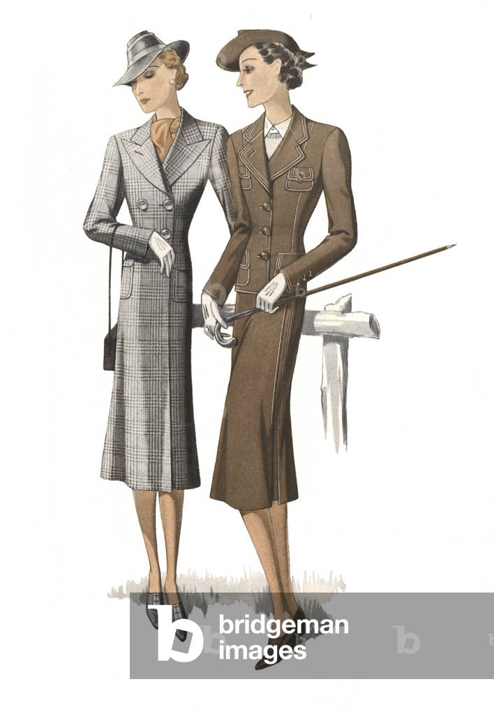 Female fashions, 1945 (colour lithograph)