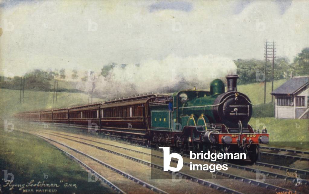 Great Northern Railway Flying Scotsman near Hayfield (colour litho)