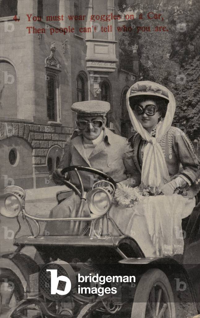 You must wear goggles on a car, then people can't tell who you are (b/w photo)