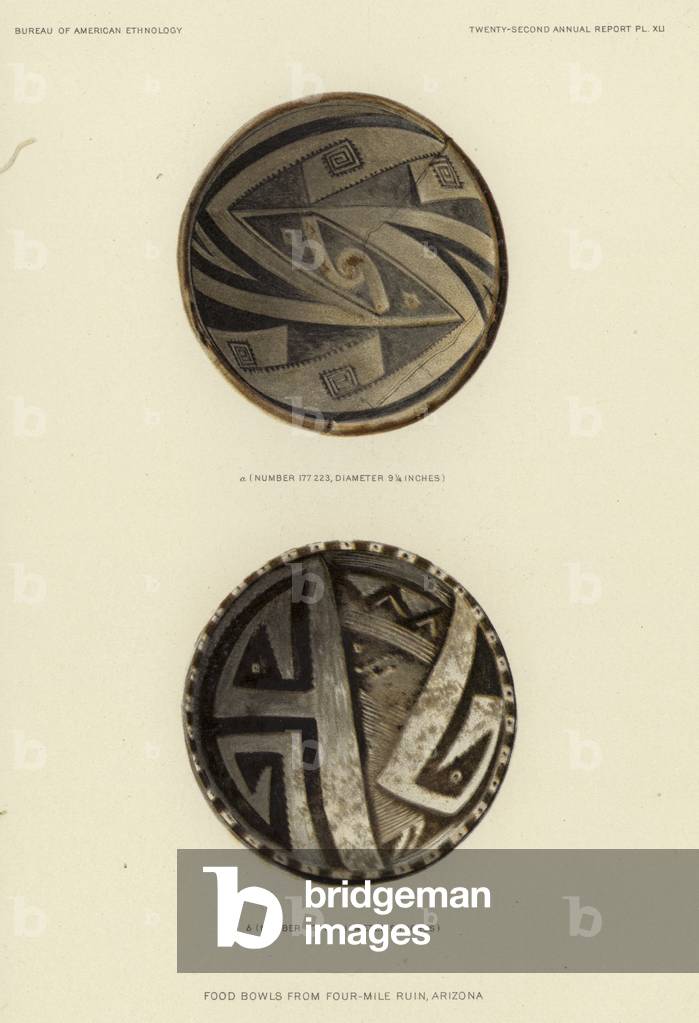 Food bowls from Four-Mile, Arizona (colour litho)