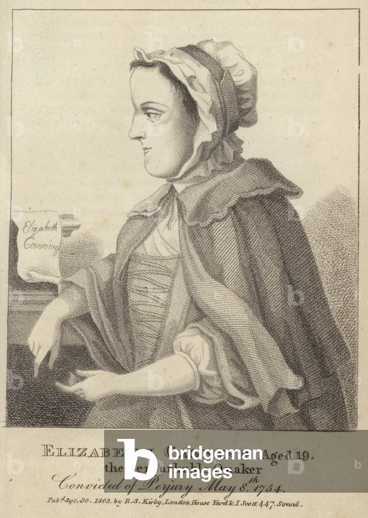 Elizabeth Canning, Aged 19, The remarkable Quaker (engraving)