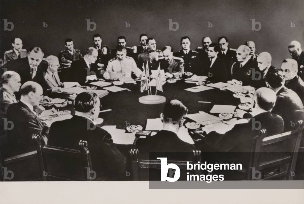 Allied leaders meeting at the Potsdam Conference to decide how to administer Germany after the end of the Second World War, 1945 (b/w photo)