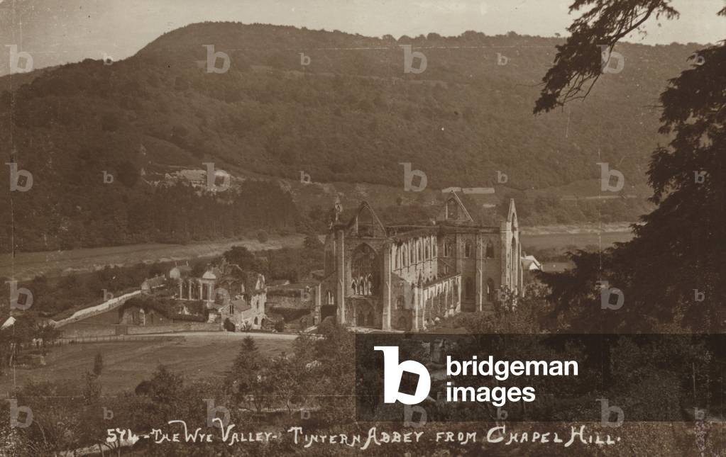 The Wye Valley, Tintern Abbey from Chapel Hill (b/w photo)