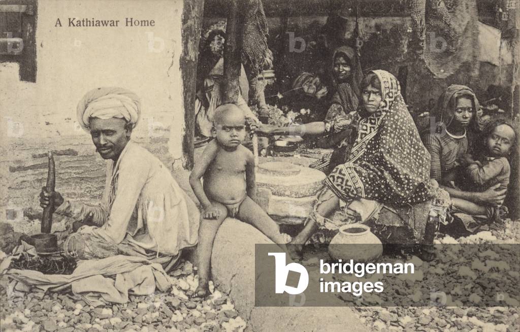 A Kathiawar home on the Kathiawar peninsula (b/w photo)