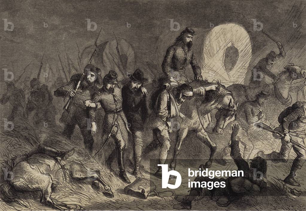 Retreat of the Confederates from Shiloh, 1880 (engraving)