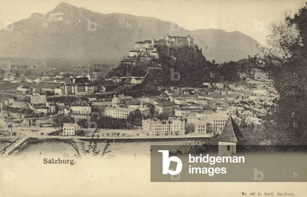 Postcard depicting a general view of the city of Salzburg (b/w photo)