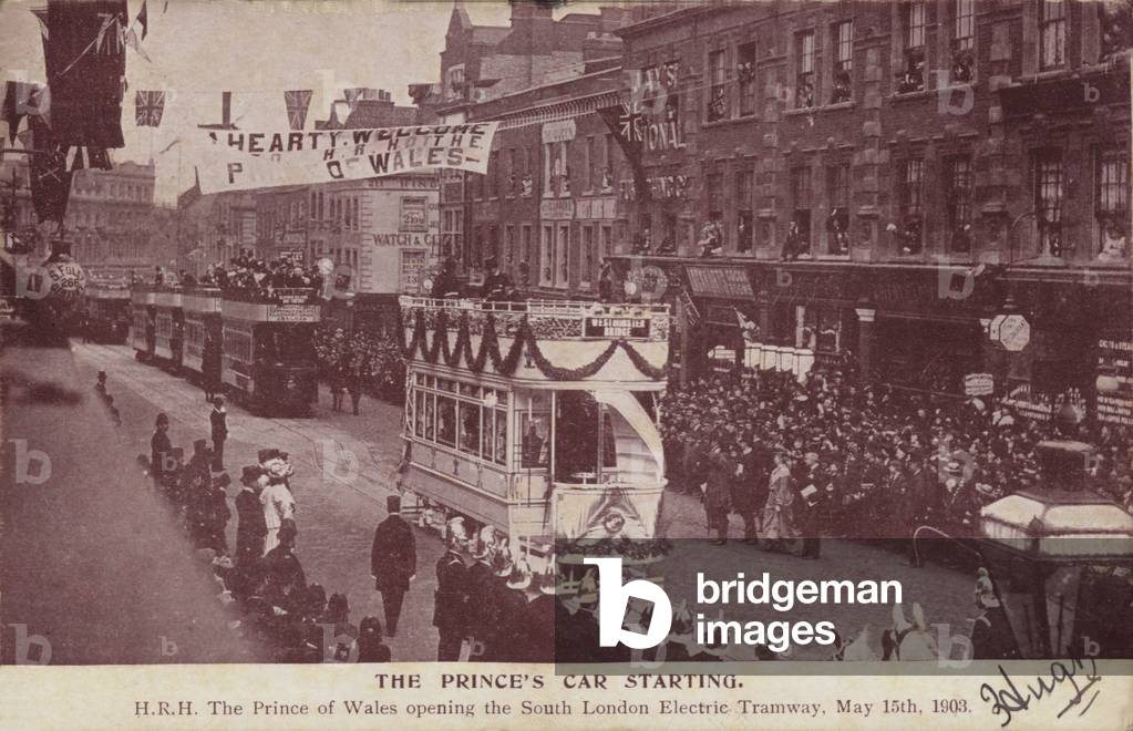 Opening of the South London Electric Tramway by the Prince of Wales, 15 May 1903 (b/w photo)