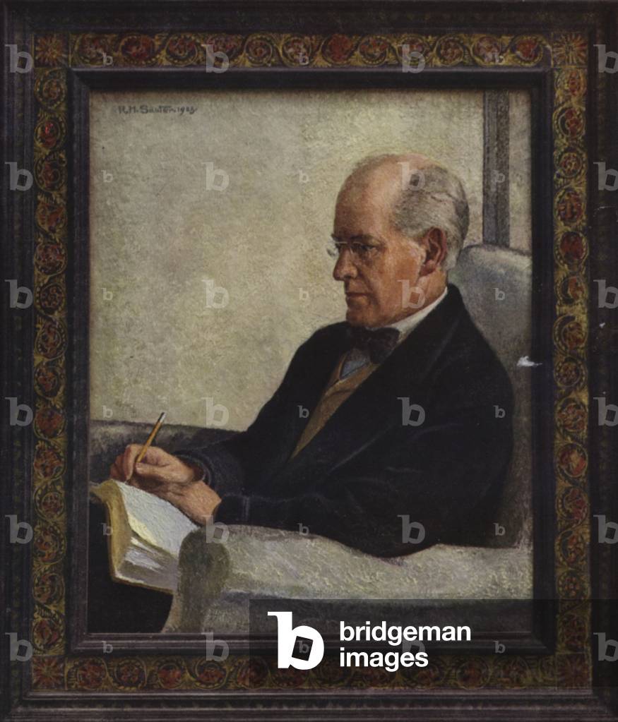 Oil painting of John Galsworthy, English novelist (colour litho)