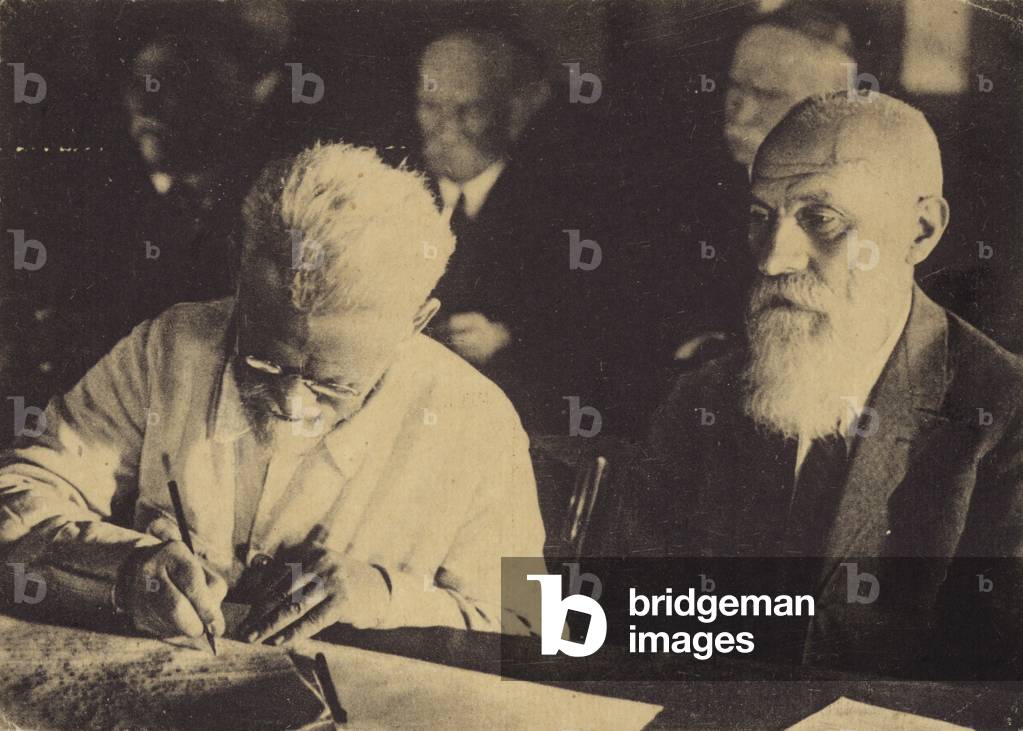 Academicians Bach and Keller, extraordinary session of the Moscow Academy of Sciences, June 1931 (b/w photo)