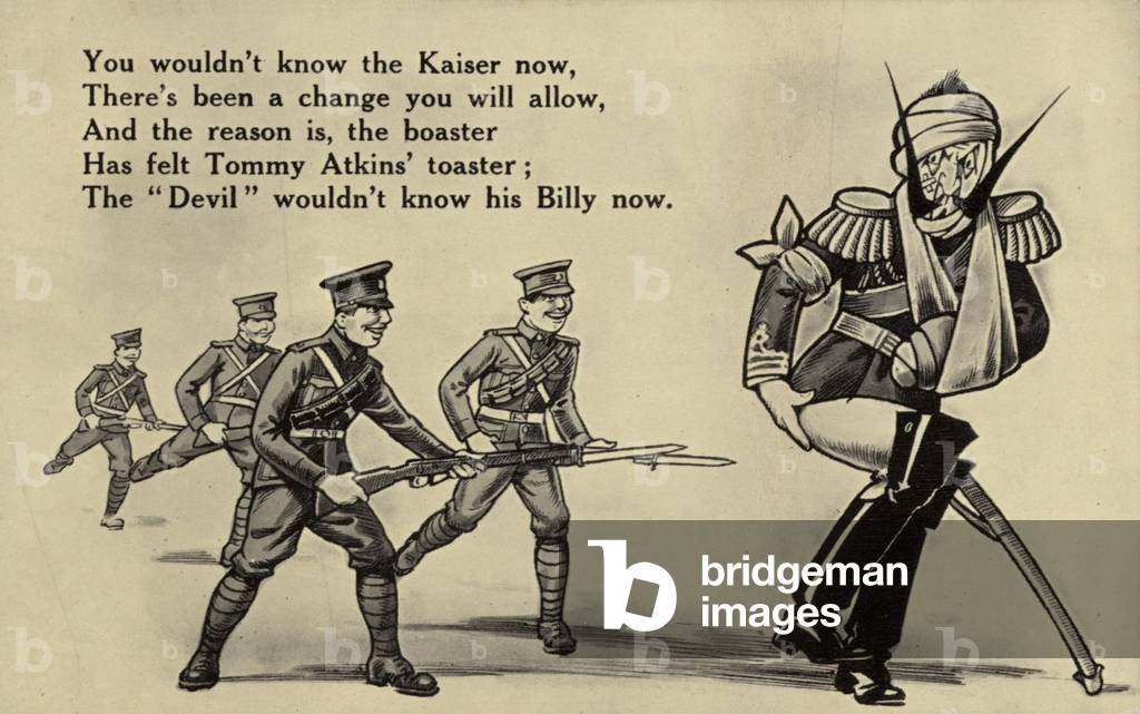 British soldiers chasing away Kaiser Wilhelm II (litho)
