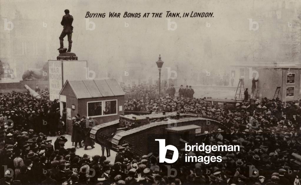Buying war bonds at the tank, London, World War I (b/w photo)
