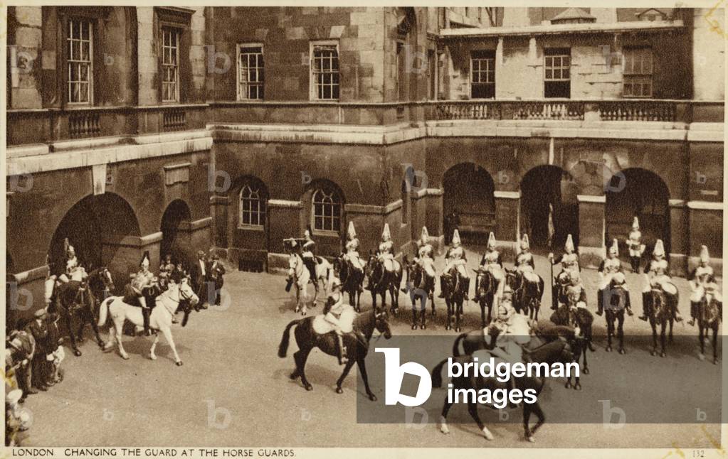 London, Changing the Guard at the Horse Guards (b/w photo)