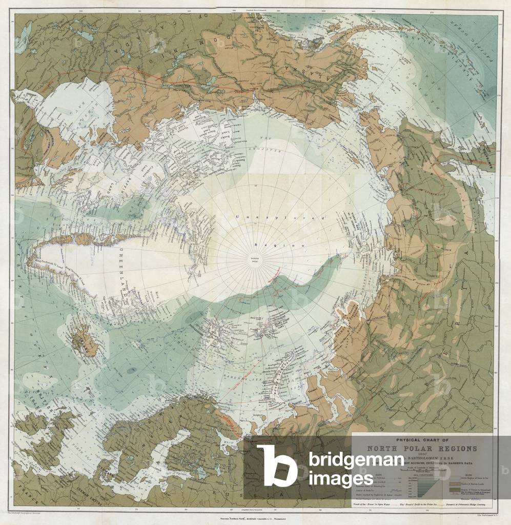 Physical chart of the North Polar Regions (colour litho)