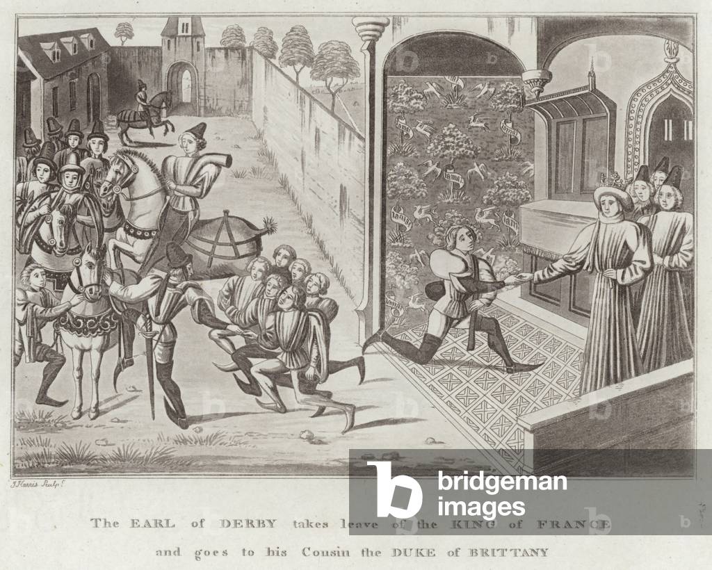 The Earl of Derby takes leave of the King of France and goes to his Cousin the Duke of Brittany (engraving)