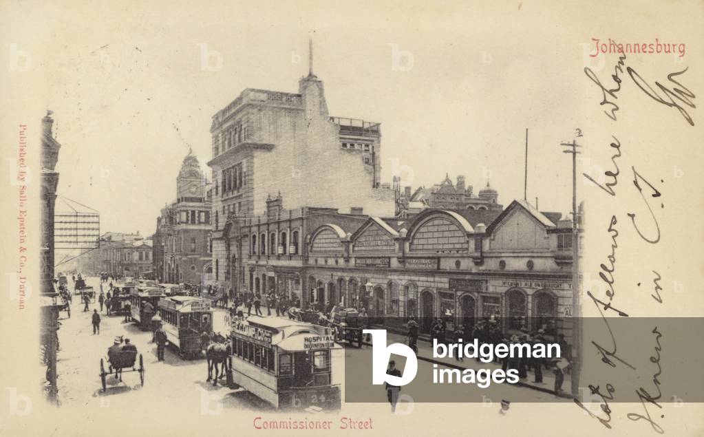 Postcard depicting Commissioner Street in Johannesburg (b/w photo)