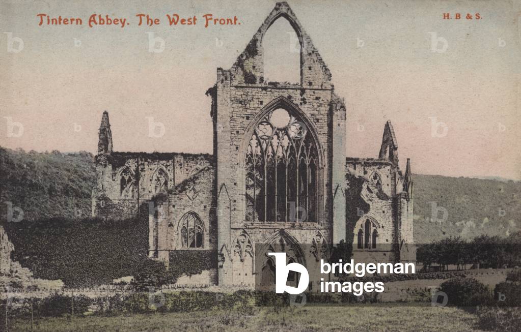West front of Tintern Abbey, Monmouthshire, Wales (colour photo)