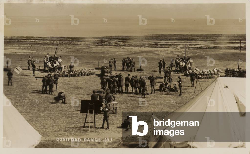 Anti-aircraft gunnery training at Doniford Range, Somerset (b/w photo)