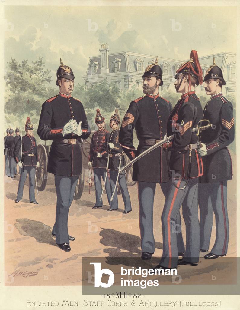 Enlisted men, staff corps and artillery in full dress (colour litho)