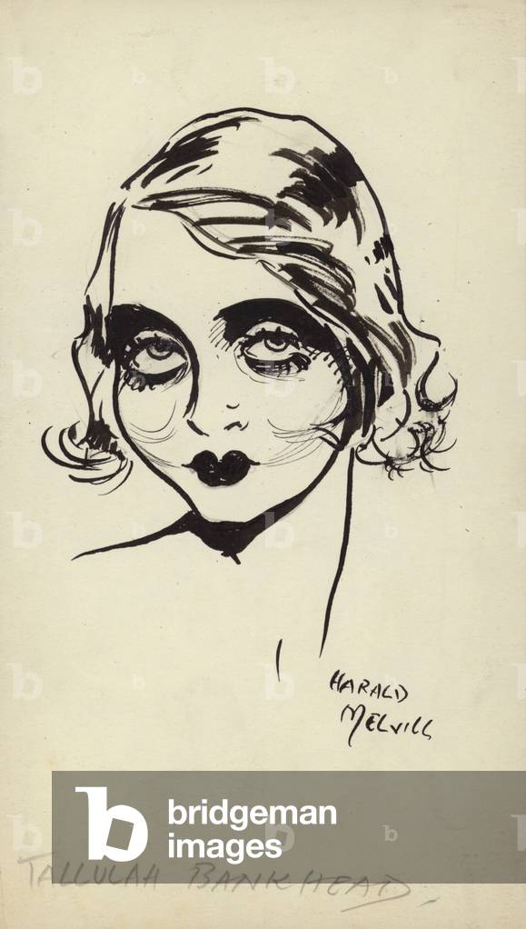 Caricature portrait of actress Tallulah Bankhead (pen and ink)