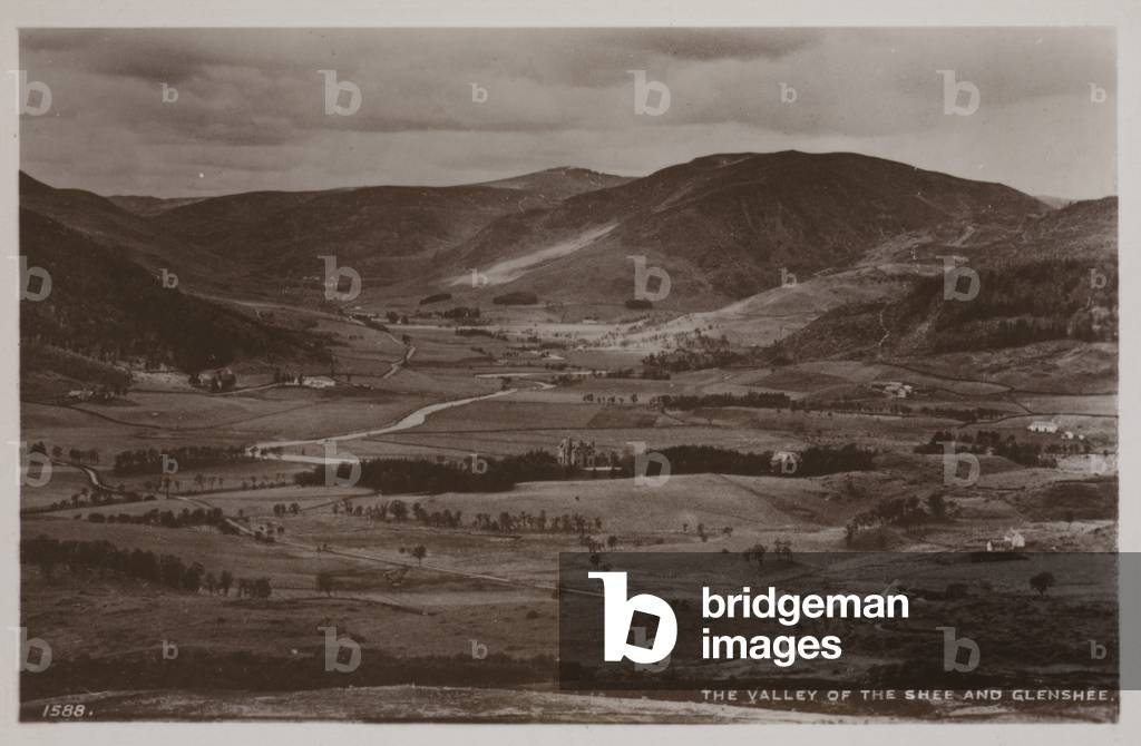 The Valley of the Shee and Glenshee, Perthshire, Scotland (b/w photo)
