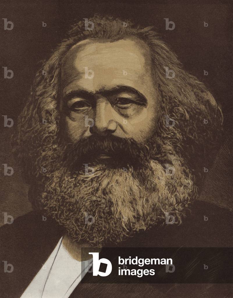 Karl Marx, German philosopher, revolutionary socialist and economist, 1940 (linocut)