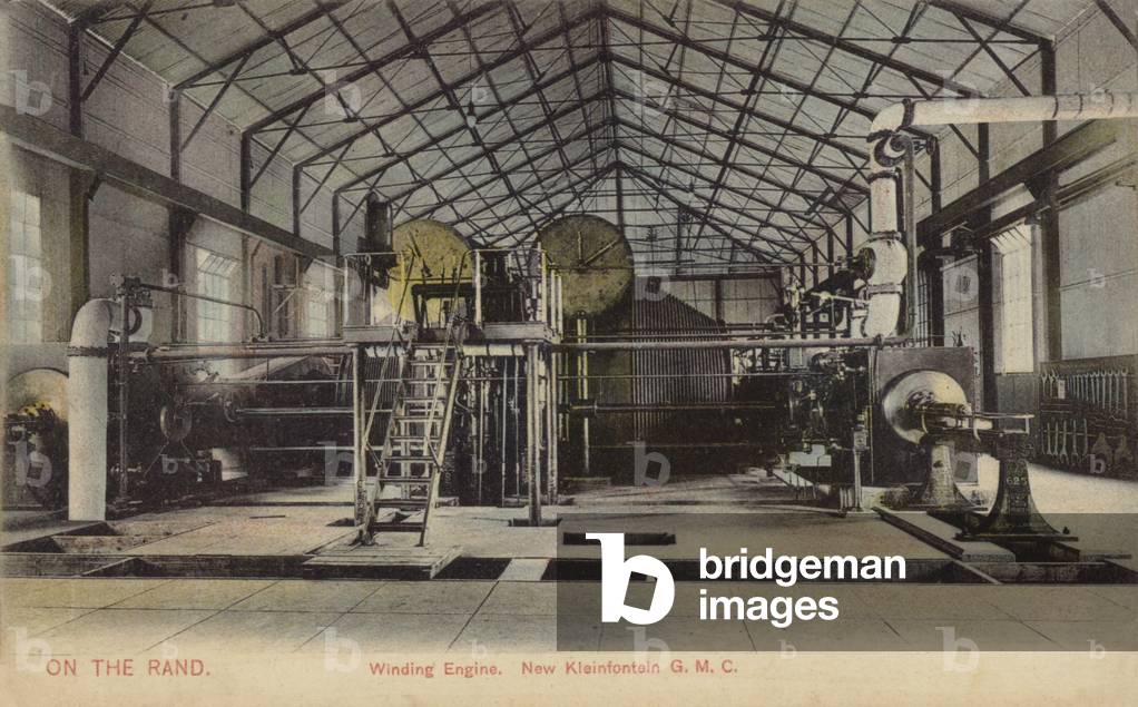 Postcard depicting the winding engine at the gold mine (b/w photo)