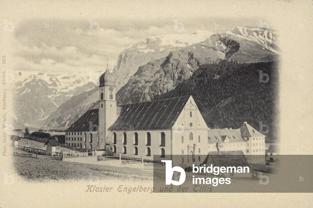 Postcard depicting Engelberg Abbey (b/w photo)