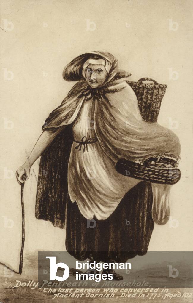 Dolly Pentreath of Mousehole, the last person who conversed in ancient Cornish (litho)