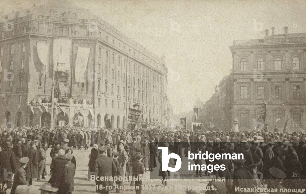May Day celebrations on St Isaac Square, Petrograd, Russian Revolution, 1917 (b/w photo)