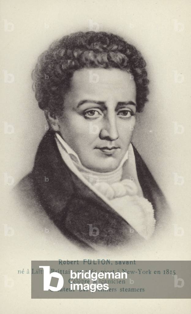 Robert Fulton (1765-1815), American engineer, inventor and steamboat pioneer (litho)