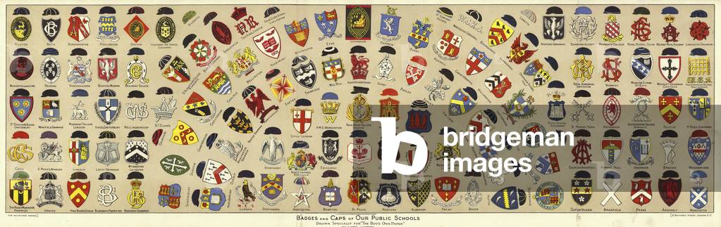 Badges and caps of British public schools (colour litho)