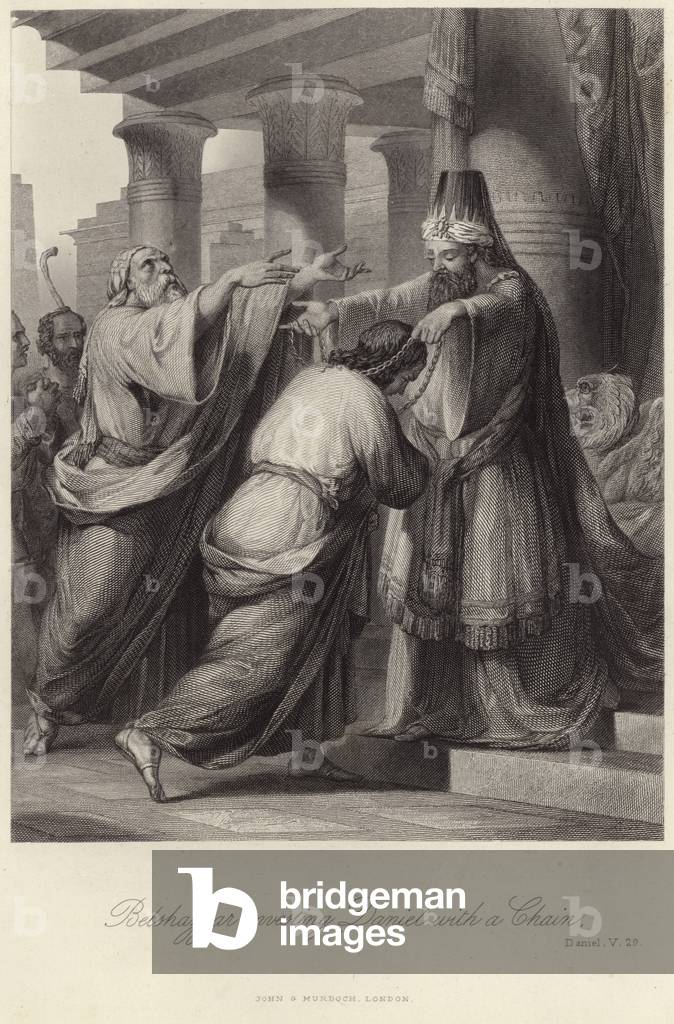 Belshazzar investing Daniel with a chain (engraving)