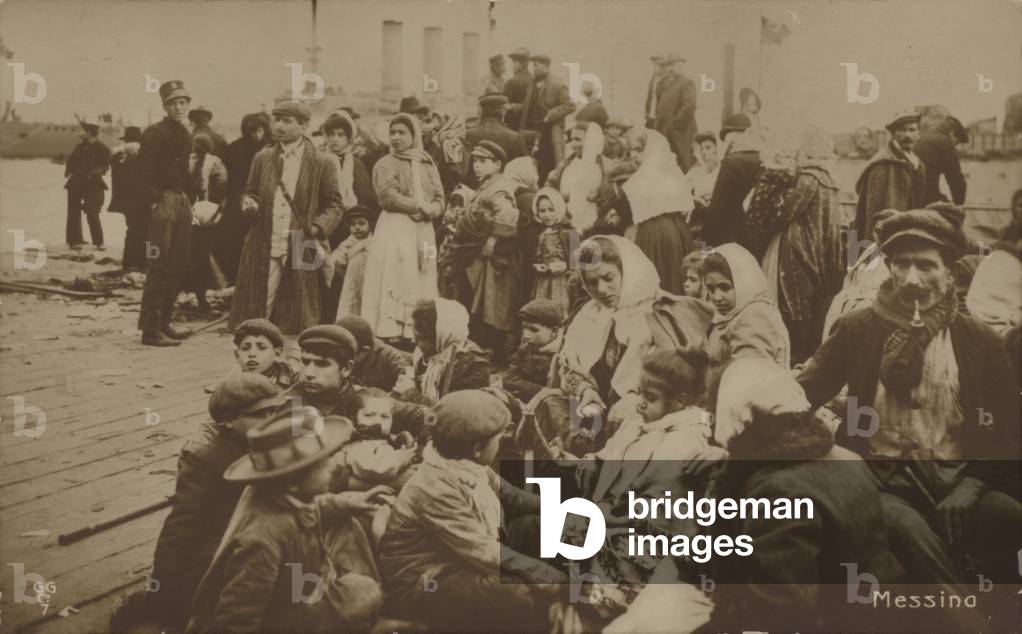 People made homeless by the earthquake of 28 December 1908, Messina, Sicily (b/w photo)