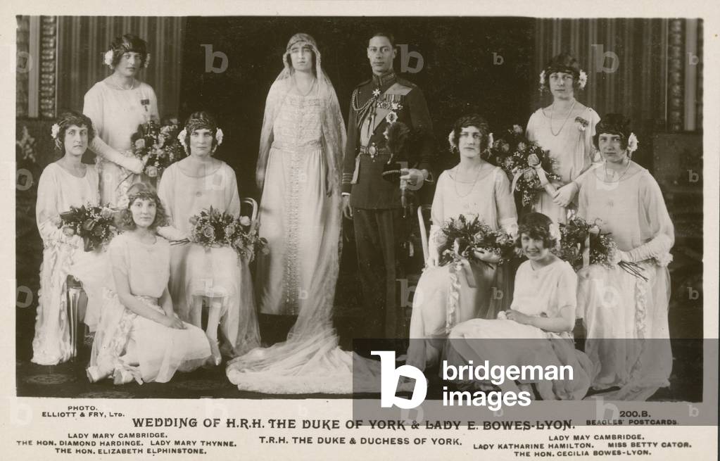 Wedding photo of King George VI and Queen Elizabeth (b/w photo)