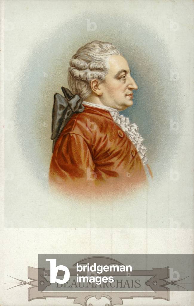 Pierre Beaumarchais (1732-1799), French playwright (colour litho)