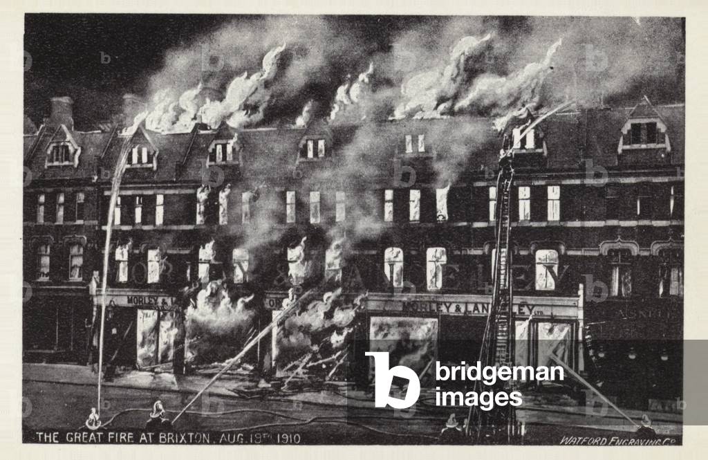 Great fire at Brixton, 19 August 1910 (litho)