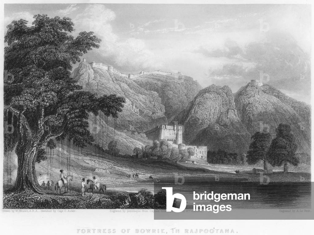 Fortress of Bowrie, in Rajpootana (engraving)