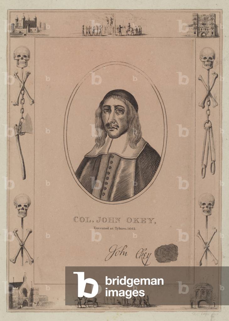 Colonel John Okey, executed at Tyburn, 1662 (engraving)