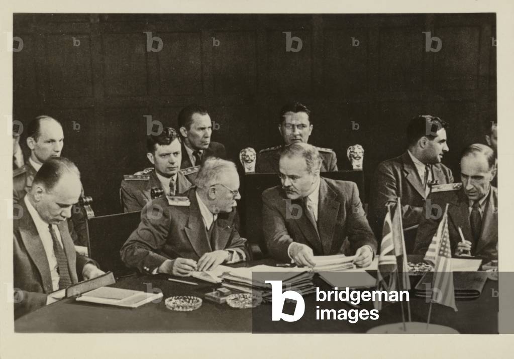 Soviet Foreign Minister Vyacheslav Molotov and his deputy, Andrey Vyshinsky, during a session of the Potsdam Conference to discuss the administration of postwar Germany, 1945 (b/w photo)